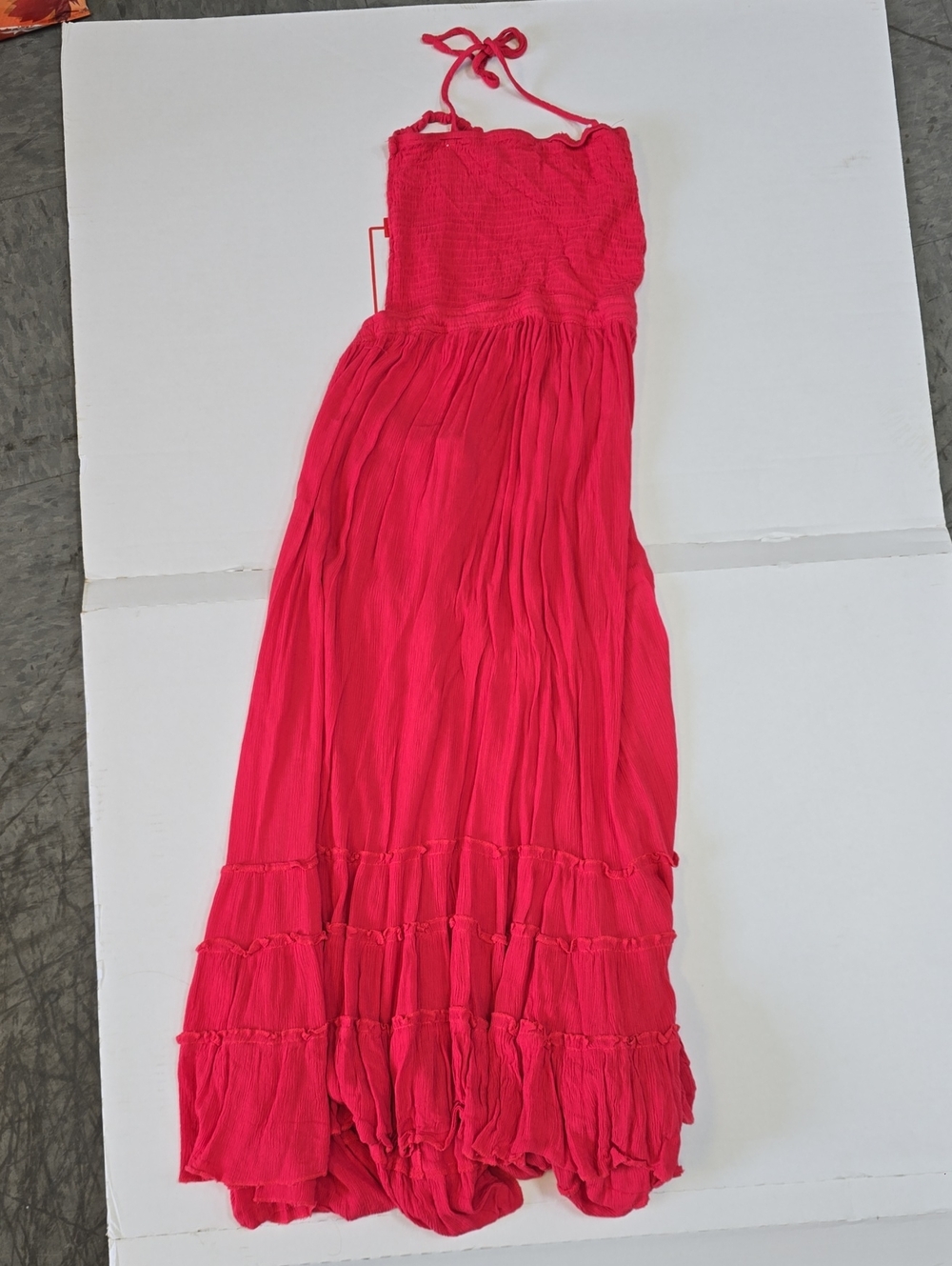 Women’s Red Maxi Dress with Smocked Bodice and Halter Tie